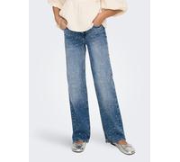 Relax-fit-Jeans KIDS ONLY "KOGJUICY RHS WIDE LEG DNM CRO557 NOOS", Mädchen, Gr. 134, N-Gr, blau (medium blau denim detail:rhinestones), Denim/Jeans, Obermaterial: 99% Baumwolle, 1% Elasthan, bedruckt,