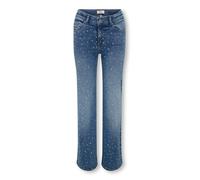 Relax-fit-Jeans KIDS ONLY "KOGJUICY RHS WIDE LEG DNM CRO557 NOOS", Mädchen, Gr. 164, N-Gr, blau (medium blau denim detail:rhinestones), Denim/Jeans, Obermaterial: 99% Baumwolle, 1% Elasthan, bedruckt,