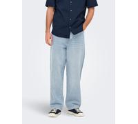 Relax-fit-Jeans ONLY & SONS "ONSFADE LOOSE BOX TAI DNM MU OTL", Damen, Gr. 31, Länge 32, blau (light blau denim), Denim/Jeans, Obermaterial: 100% Baumwolle, Abriebeffekte, relaxed fit lang, Jeans, Bau