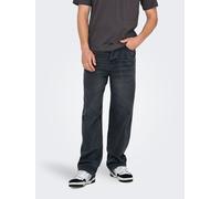 Relax-fit-Jeans ONLY & SONS "ONSFADE LOOSE BOX TAI DNM MU OTL", Damen, Gr. 31, Länge 32, washed schwarz, Denim/Jeans, Obermaterial: 100% Baumwolle, Abriebeffekte, relaxed fit lang, Jeans, Baumwolle, r
