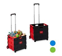 2 x Einkaufstrolley klappbar im Set, Teleskop-Griff, 2 Gummi Rollen, bis 35 kg, Shopping Trolley, Aluminium, ABS, rot