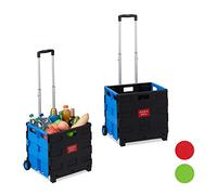 2 x Einkaufstrolley klappbar im Set, Teleskop-Griff, 2 Gummi Rollen, bis 35 kg, Shopping Trolley, Aluminium, ABS, blau