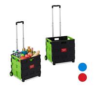 2 x Einkaufstrolley klappbar im Set, Teleskop-Griff, 2 Gummi Rollen, bis 35 kg, Shopping Trolley, Aluminium, ABS, grün