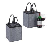 Relaxdays 2 x Flaschentasche Filz anthrazit Grau,Schwarz