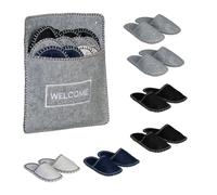 Relaxdays 6 Paar Gästehausschuhe aus Filz Dunkelblau,Schwarz,Grau