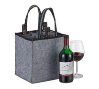 Relaxdays 6 x Flaschentasche Filz anthrazit Schwarz,Grau