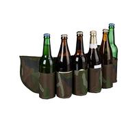 Relaxdays Biergürtel Sixpack, für 6 Dosen & Flaschen, 0,2-0,5 l, Bierhalter Gürtel Camouflage, verstellbar, grün/braun