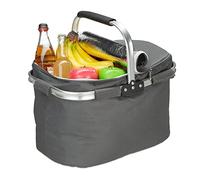 Relaxdays Einkaufskorb mit Kühlfunktion, faltbar, Deckel, Henkel, 27 Liter, Thermo Tragekorb, Polyester, Aluminium, grau