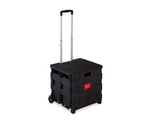 Relaxdays Einkaufstrolley ABS Aluminium Schwarz Klappbar mit Rollen 99 cm x 45 cm x 38 cm