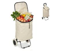 Relaxdays Einkaufstrolley Polyester Kunststoff Beige Klappbar Wasserabweisend 92,5 cm x 42 cm x 28 cm 1,4 kg