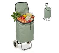 Relaxdays Einkaufstrolley Polyester Kunststoff Salbei Klappbar Wasserabweisend 92,5 cm x 42 cm x 28 cm 1,4 kg