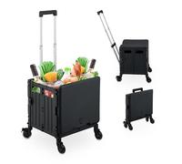 Relaxdays Einkaufstrolley, klappbar, Einkaufskorb mit Lenkrollen, Deckel & Teleskopgriff, bis 35 kg, Rollkiste, schwarz, 1 Stück