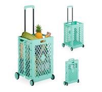 Relaxdays Einkaufstrolley klappbar, Einkaufskorb mit Rollen, bis 25 kg, Teleskopgriff, Gitter, hohe Rollkiste, türkis