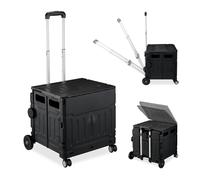 Relaxdays Einkaufstrolley, klappbar, Einkaufskorb mit Rollen, Deckel & neigbarem Teleskopgriff, bis 50 kg, schwarz