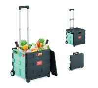 Relaxdays Einkaufstrolley, klappbar, Einkaufskorb mit Rollen, Deckel & Teleskopgriff, bis 35 kg, Rollkiste, türkis/grau