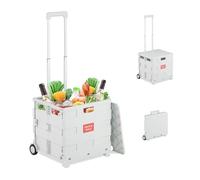 Relaxdays Einkaufstrolley, klappbar, Einkaufskorb mit Rollen, mit Deckel & Teleskopgriff, bis 35 kg, Rollkiste, weiß