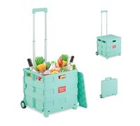 Relaxdays Einkaufstrolley, klappbar, Einkaufskorb mit Rollen, mit Deckel & Teleskopgriff, bis 35 kg, Rollkiste, türkis