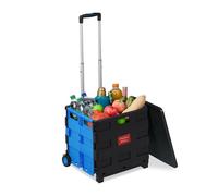 relaxdays Einkaufstrolley klappbar mit Deckel blau, 45.5x99x37.5 cm