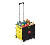 Relaxdays Einkaufstrolley klappbar, Teleskop-Griff, 2 Gummi Rollen, bis 35 kg, Shopping Trolley, Aluminium, ABS, gelb