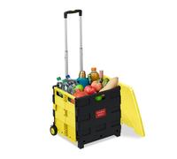 Relaxdays Einkaufstrolley, Klapptrolley mit Rollen & Deckel, Teleskopgriff, bis 35 kg, Faltbarer Trolley, gelb/schwarz