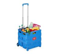 Relaxdays Einkaufstrolley, Klapptrolley mit Rollen & Teleskopgriff, bis 35 kg, Faltbare Einkaufshilfe, Rolltrolley, blau