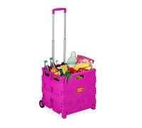 Relaxdays Einkaufstrolley, Klapptrolley mit Rollen & Teleskopgriff, bis 35 kg, Faltbare Einkaufshilfe, Rolltrolley, pink