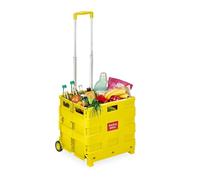 Relaxdays Einkaufstrolley, Klapptrolley mit Rollen & Teleskopgriff, bis 35 kg, Faltbare Einkaufshilfe, Rolltrolley, gelb