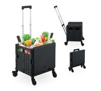 Relaxdays Einkaufstrolley mit Deckel Schwarz,Silber