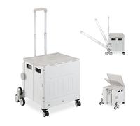 Relaxdays Einkaufstrolley Treppensteiger, klappbar, Einkaufskorb mit Rollen, Deckel, neigbarer Teleskopgriff, grau/weiß, 1 Stück