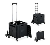 Relaxdays Einkaufstrolley Treppensteiger, klappbar, Einkaufskorb mit Rollen, Deckel, Teleskopgriff, bis 35 kg, schwarz, 1 Stück