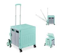 Relaxdays Einkaufstrolley Treppensteiger, klappbar, Einkaufskorb mit Rollen, Deckel, Teleskopgriff neigbar, türkis/grau