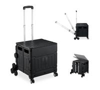 Relaxdays Einkaufstrolley Treppensteiger, klappbar, Einkaufskorb mit Rollen, Deckel, neigbarer Teleskopgriff, schwarz, 1 Stück