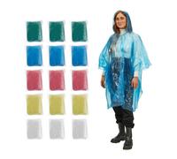 Relaxdays Einweg Regenponcho 15er Set bunt Blau,Gelb,Rot