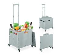 Relaxdays Faltbarer Einkaufstrolley mit Lenkrollen Grau,Silber