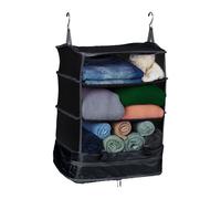 Relaxdays Gepäck Organizer zum Hängen, HBT 55x44x30 cm, Kofferorganizer faltbar, 4 Fächer, tragbarer Packwürfel, schwarz
