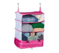 Relaxdays Gepäck-Organizer zum Hängen 4 Fächer Pink,Weiß