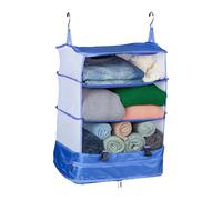 Relaxdays Gepäck Organizer zum Hängen, HBT: 55x44x30 cm, Kofferorganizer faltbar, 4 Fächer, tragbarer Packwürfel, blau - mehrfarbig Polyester 10050557_45