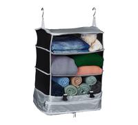 Relaxdays Gepäck Organizer zum Hängen, HBT: 55x44x30 cm, Kofferorganizer faltbar, 4 Fächer, tragbarer Packwürfel, grau - mehrfarbig Polyester 10050557_111