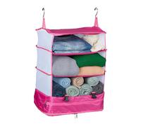 Relaxdays Gepäck Organizer zum Hängen, HBT: 55x44x30 cm, Kofferorganizer faltbar, 4 Fächer, tragbarer Packwürfel, pink - mehrfarbig Polyester 10050557_47