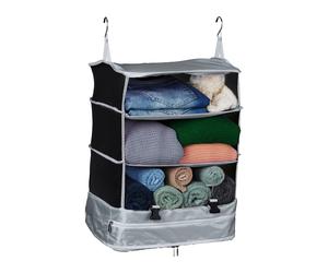 Relaxdays Gepäck Organizer zum Hängen, HBT: 55x44x30 cm, Kofferorganizer faltbar, 4 Fächer, tragbarer Packwürfel, grau - mehrfarbig Polyester 10050557_111