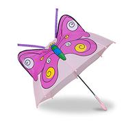 Relaxdays Kinderregenschirm 3D Schmetterling, Regenschirm f. Mädchen, kleiner leichter Stockschirm, Glockenform, rosa