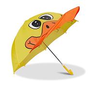 Relaxdays Kinderregenschirm mit 3D Ente, Regenschirm für Mädchen und Jungen, kleiner Stockschirm, gelb