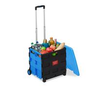 Relaxdays Klappbarer Einkaufstrolley mit Deckel Blau,Schwarz,Silber