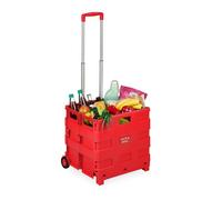 Relaxdays Einkaufstrolley, Klapptrolley mit Rollen & Teleskopgriff, bis 35 kg, Faltbare Einkaufshilfe, Rolltrolley, rot