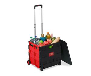 Relaxdays Klappbarer Einkaufstrolley Rot,Schwarz,Silber