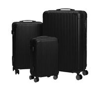 Relaxdays Kofferset, 3-teilig, 4 Rollen, Hartschale, 3 Größen, Teleskopgriff, Zahlenschloss, Reisekoffer, schwarz