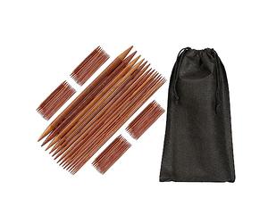 Relaxdays Nadelspielset aus Bambus, 75 doppelspitzige Stricknadeln, 15 Nadelstärken: 2 mm bis 10 mm, mit Tasche, Natur