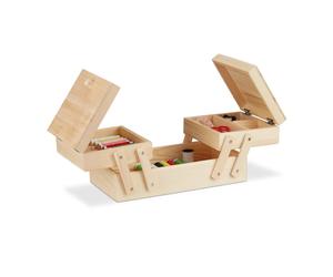 Relaxdays Nähkästchen Holz Ausklappbar mit Deckel 12 cm x 26 cm x 15,5 cm 490 g