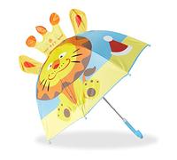 Relaxdays Regenschirm für Kinder Motiv Löwe 3D-Effekt Mädchen Jungen ab 3 Jahre Form Glocke, farbintensiv
