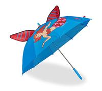 Relaxdays Regenschirm Kinder, 3D Motiv Meerjungfrau, Kinderregenschirm Mädchen, Ø 78 cm, kleiner Stockschirm, blau/rot